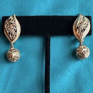 Silver Filigree Drop Earrings with Ornate Spheres 925